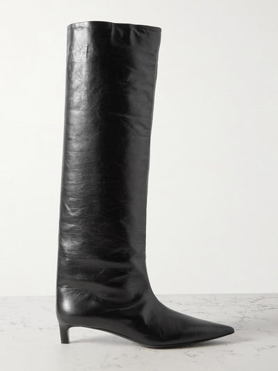 Jil Sander Textured-leather point-toe knee boots at Collagerie