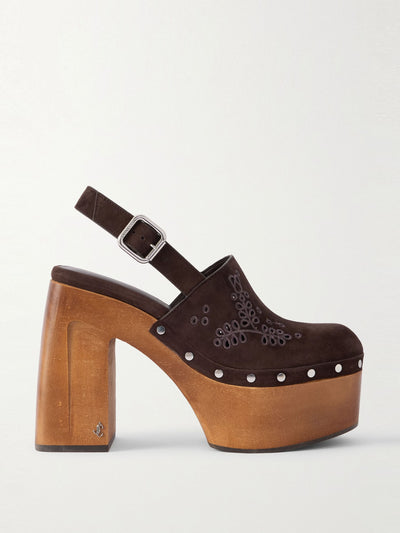 Jimmy Choo Alida 135 embroidered studded suede platform clogs at Collagerie
