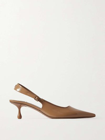 Jimmy Choo Amel 50 logo-embellished patent-leather slingback pumps at Collagerie