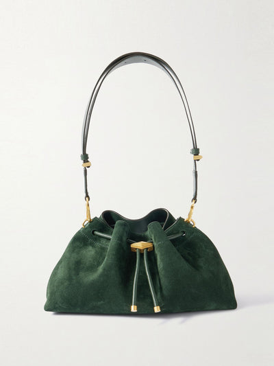 Jimmy Choo Cinch medium leather-trimmed suede shoulder bag at Collagerie