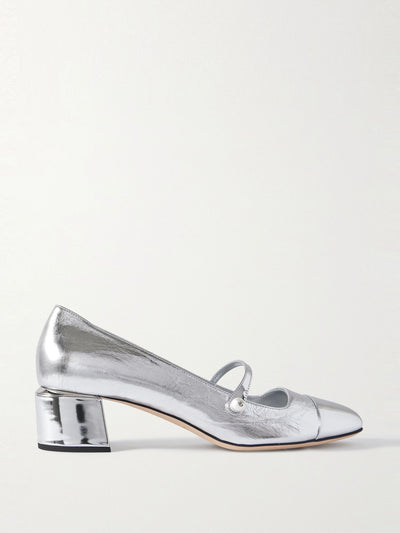 Jimmy Choo Elisa 45 embellished metallic leather Mary Jane pumps at Collagerie