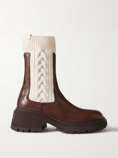 Jimmy Choo Tamia 70 cable-knit wool and leather Chelsea boots at Collagerie