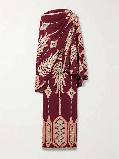 Johanna Ortiz Wedge Weave embellished silk-crepe cape and midi dress set at Collagerie