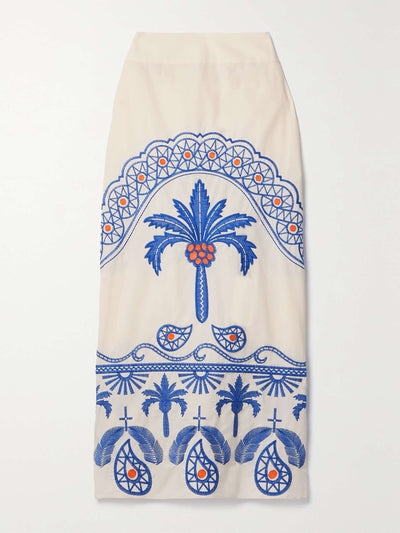 Johanna Ortiz Nature Walk embroidered cotton-blend midi skirt at Collagerie