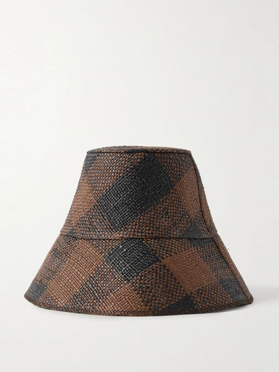 Johanna Ortiz Heaven and Earth checked straw bucket hat at Collagerie