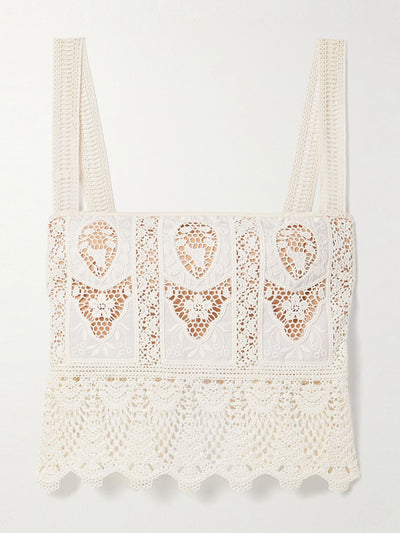 Johanna Ortiz Casablanca cropped embroidered voile and crocheted tank at Collagerie