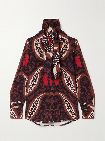 Johanna Ortiz Hacia Puerto tie-neck printed recycled-twill shirt at Collagerie
