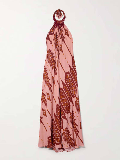 Johanna Ortiz Mohican Song printed silk-crepe halterneck maxi dress and necklace at Collagerie