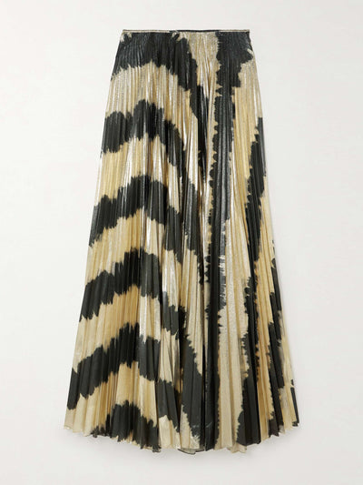 Johanna Ortiz Pleated printed lamé maxi skirt at Collagerie