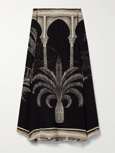 Johanna Ortiz Poems of the Sea printed silk crepe de chine midi skirt at Collagerie