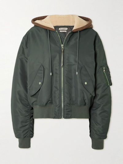 JW Anderson Hooded padded shell and shearling bomber jacket at Collagerie