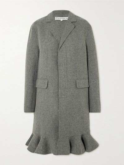 Jw Anderson Grey ruffled wool-blend felt coat at Collagerie