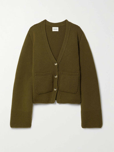 Khaite Green cashmere cardigan at Collagerie