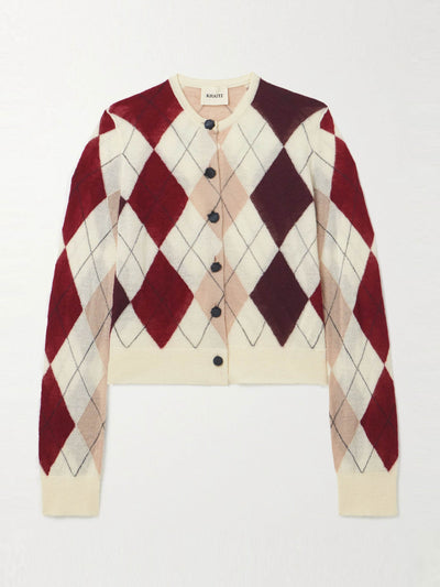 Khaite Charli calf hair-trimmed argyle cashmere and mohair-blend cardigan at Collagerie