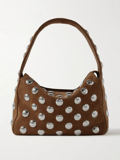 Khaite Elena small studded suede shoulder bag at Collagerie