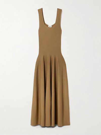Khaite Jodie pleated wool midi dress at Collagerie