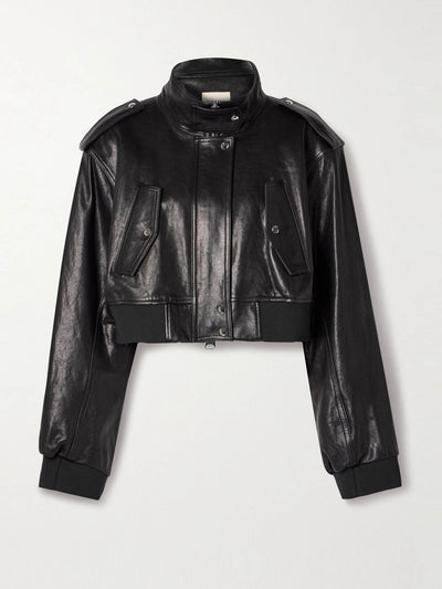 Khaite Kember cropped leather bomber jacket at Collagerie