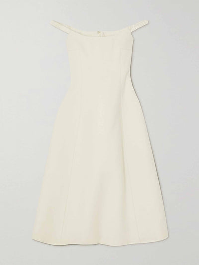 KHAITE White off-the-shoulder wool-blend midi dress at Collagerie