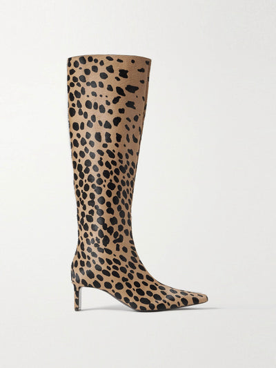 Khaite Ona leopard-print calf hair knee boots at Collagerie