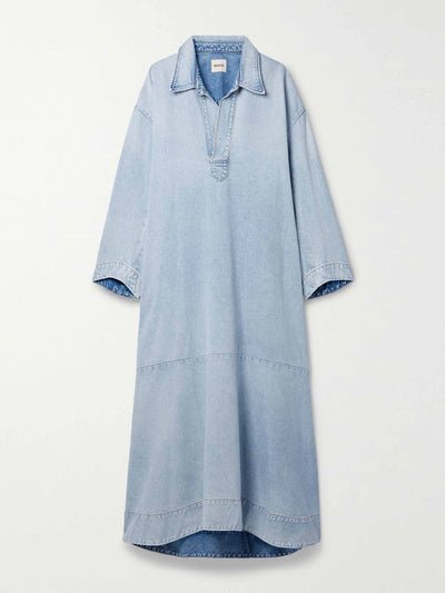 Khaite Blue paneled denim maxi dress at Collagerie