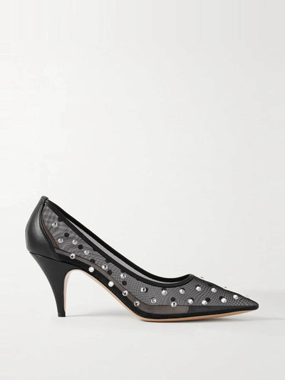 Khaite River Iconic leather-trimmed crystal-embellished mesh pumps at Collagerie