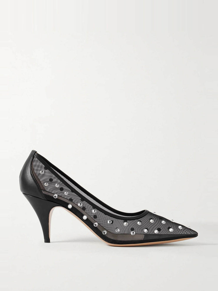 River Iconic leather-trimmed crystal-embellished mesh pumps Shoes Khaite    - Collagerie