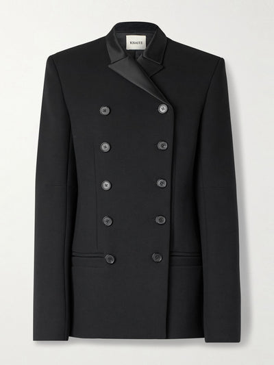 Khaite Sabel double-breasted satin-trimmed crepe blazer at Collagerie