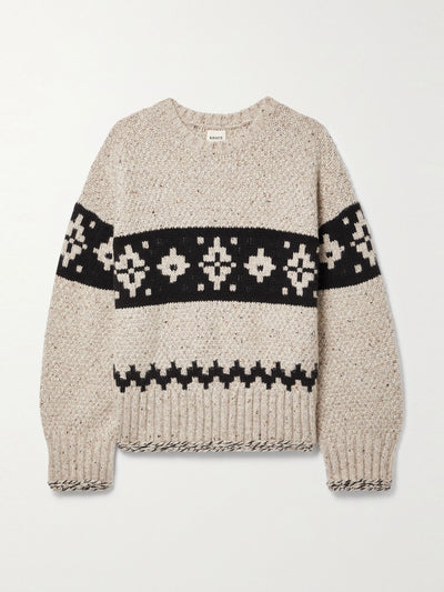 Khaite Beige oversized Fair Isle cashmere sweater at Collagerie