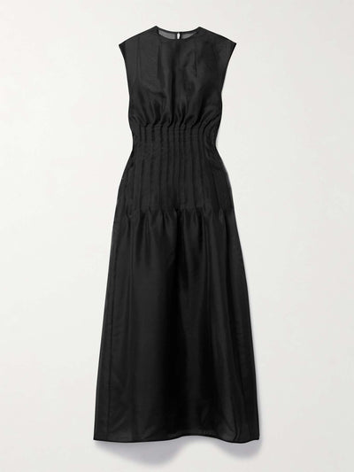 Khaite Wes pintucked silk-organza maxi dress at Collagerie