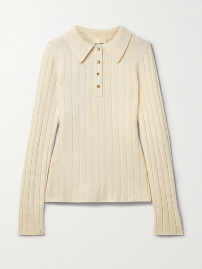 Khaite Cream ribbed cashmere sweater at Collagerie