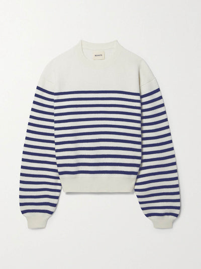Khaite Blue and ivory striped cashmere sweater at Collagerie