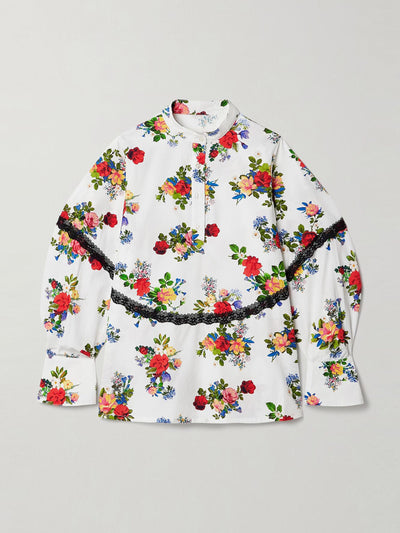 Kika Vargas MJ lace-trimmed floral-print cotton-poplin top at Collagerie