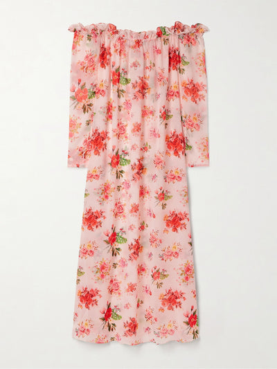 Kika Vargas Dede off-the-shoulder ruffled floral-print crepe de chine maxi dress at Collagerie