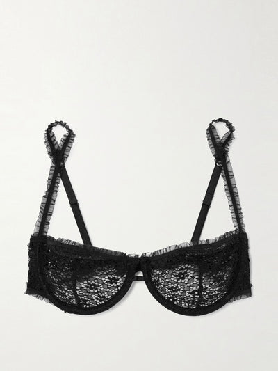 Kiki de Montparnasse Chante ruffled tulle-trimmed lace underwired soft-cup balconette bra at Collagerie