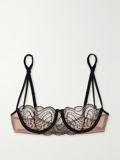 Kiki de Montparnasse Ondule silk-blend trimmed embroidered tulle balconette bra at Collagerie