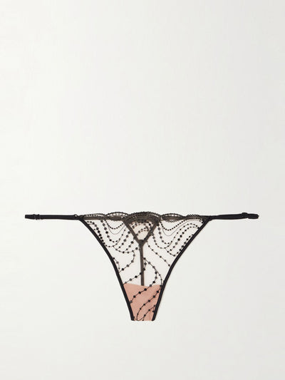 Kiki de Montparnasse Ondule silk-blend trimmed embroidered tulle thong at Collagerie
