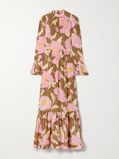 La DoubleJ Visconti tiered ruffled floral-print silk crepe de chine maxi dress at Collagerie
