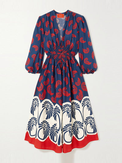 La DoubleJ Camerino smocked printed cotton midi dress at Collagerie