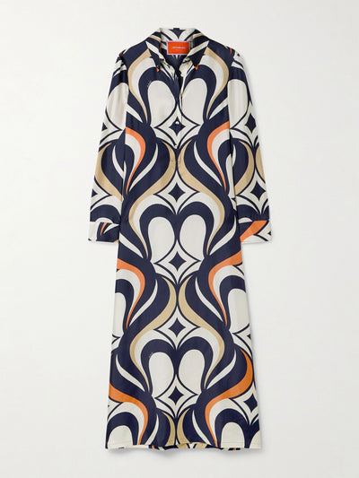 La DoubleJ Icon printed silk-twill maxi shirt dress at Collagerie