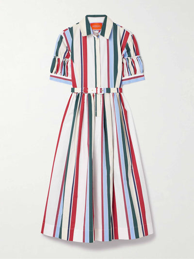 La DoubleJ Libertine belted gathered striped cotton-blend poplin midi shirt dress at Collagerie