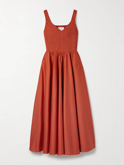 La Ligne Cruz shirred cotton-sateen midi dress at Collagerie