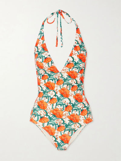 La DoubleJ X Orlebar Brown Floral-print halterneck swimsuit at Collagerie