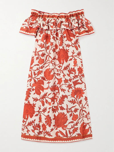 La DoubleJ X Orlebar Brown Breakfast off-the-shoulder floral-print cotton-poplin midi dress at Collagerie