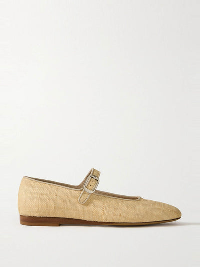 Le Monde Beryl Grosgrain-trimmed raffia Mary Jane ballet flats at Collagerie