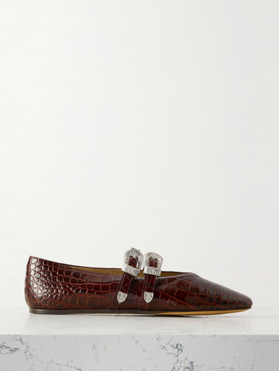 Le Monde Beryl Claudia croc-effect patent leather Mary-Jane ballet flats at Collagerie