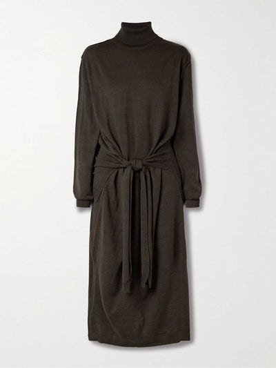 Lemaire Belted wool-blend turtleneck midi dress at Collagerie