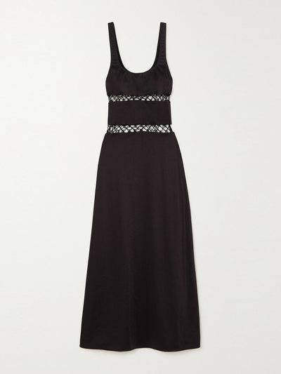 Leslie Amon Black crochet-trimmed stretch-jersey maxi dress at Collagerie