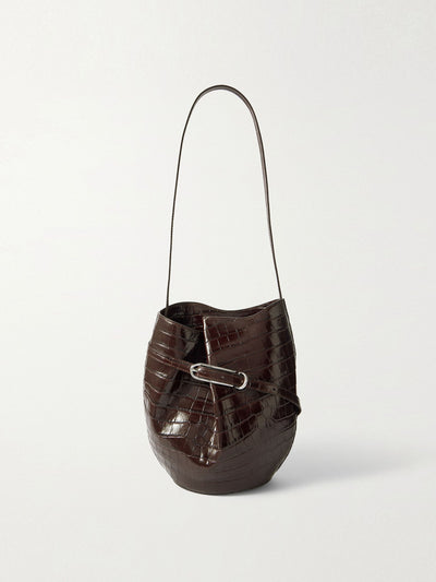 Liffner Buckled croc-effect glossed-leather bucket bag at Collagerie