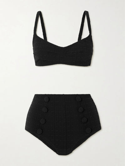 Lisa Marie Fernandez Button-embellished seersucker bikini at Collagerie