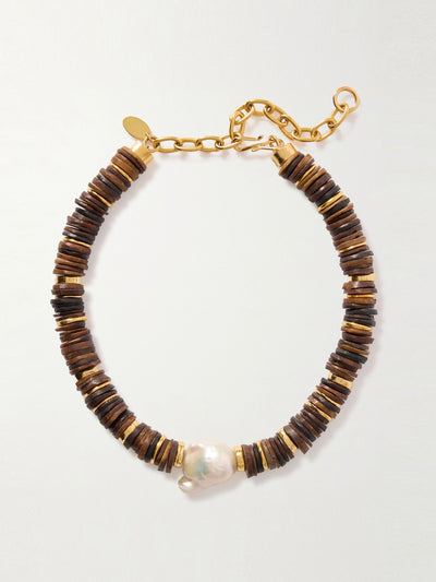 Lizzie Fortunato Bilbao gold-plated, bone and pearl necklace at Collagerie